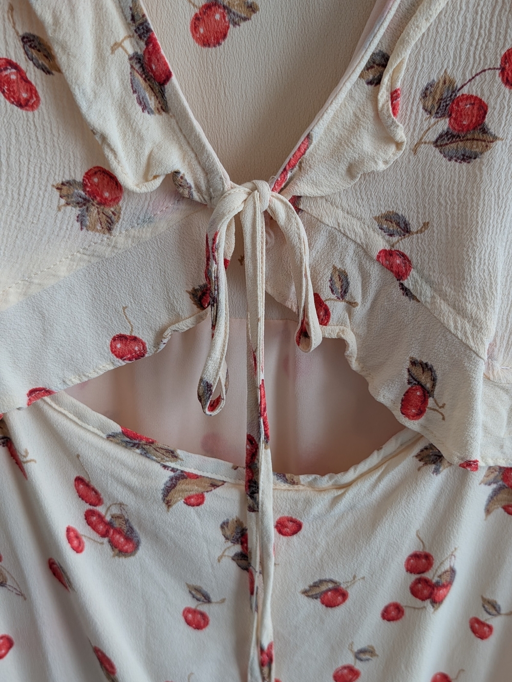 For Love & Lemons Cream Mini Dress with Red Cherry Print - Picture 3 of 6